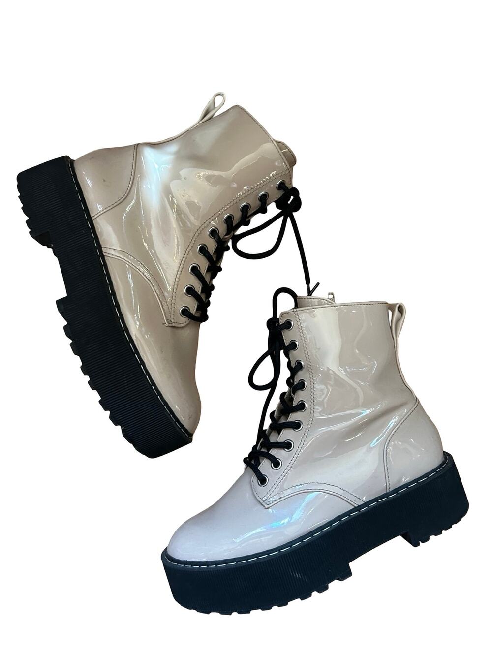 Blush Patent Pleather Platform Lace-Up Boots